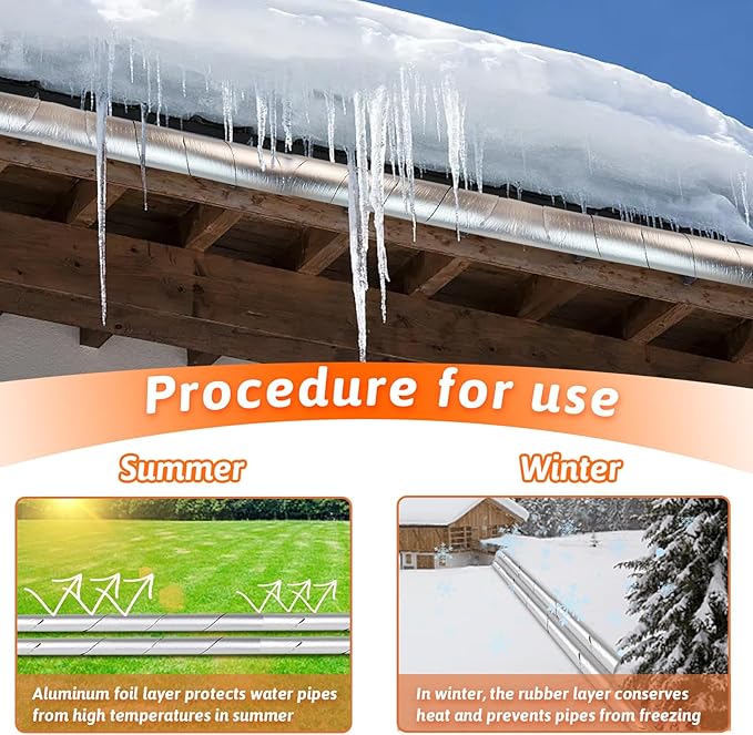 2 Roll Premium Pipe Tape, 2.5" Wide X 32.8 Ft, Aluminum Foil & Foam Insulation for Hot & Cold Pipes