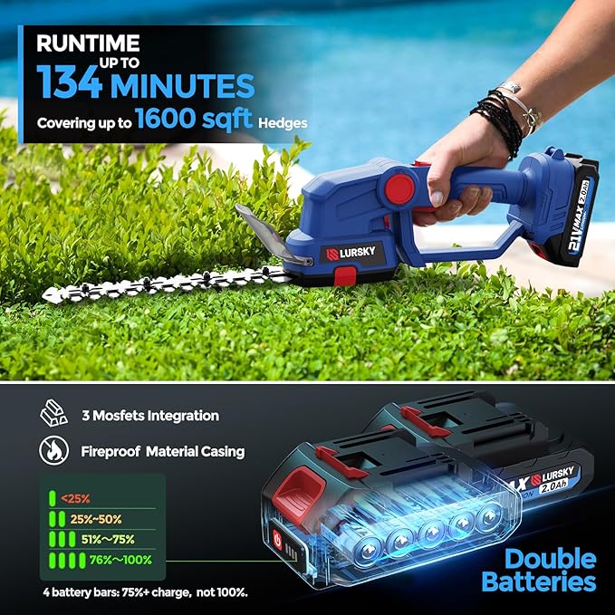 Cordless Hedge Trimmer with Battery 2.0Ah - 2-in-1 21V Grass Shears Handheldwith 2 PCS Rechargeable Battery, Electric Shrub Trimmer Kit for Garden, Yard and Lawn, Charger Included
