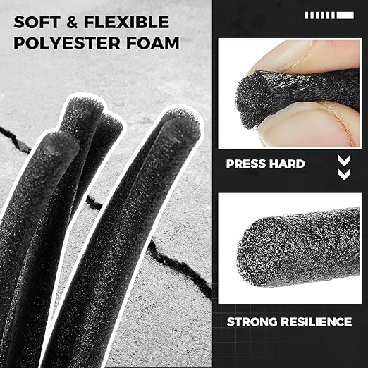 1/2 Inch x 25 ft Foam Backer Rod for Gaps Joints Concrete Crack Filler Caulk Saver Bulk Foam Backing Rod Concrete Filler Rope for Weather Stripping Door Seal (Black)