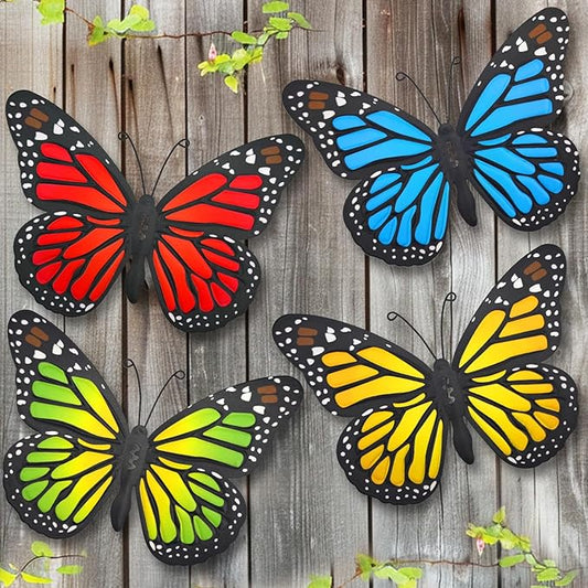 Metal Butterfly Wall Outdoor Decor, 4 Pack 9.8in Metal Butterflies Wall Art Sculpture Hanging Decorations for Backyard Patio Fence Garden Home, Gift for Mom Friend