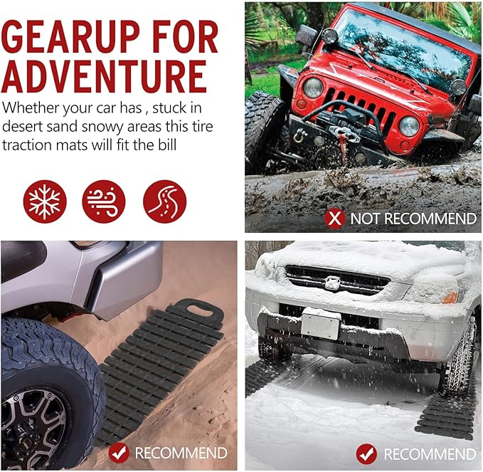 BUNKER INDUST Tire Traction Mats Portable Recovery Tracks for Off Road 4X4 Snow, Ice, Sand,Emergency Devices with Bag Gloves for Cars, Trucks, Van(2 Pack)