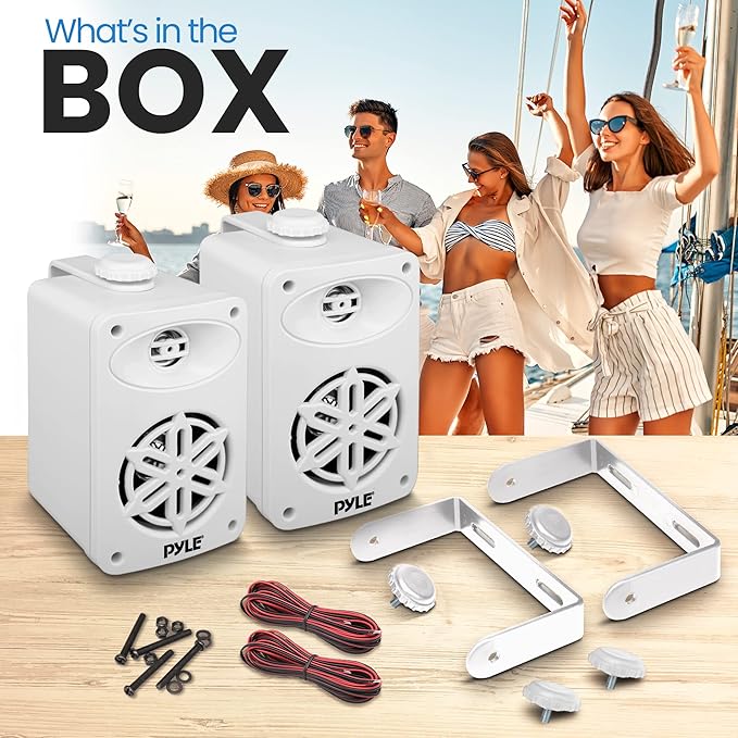 PyleUsa Indoor Outdoor Speakers Pair - 200 Watt Dual Waterproof 3.5” 2-Way Full Range Speaker System w/ 1/2” High Compliance Polymer Tweeter - in-Home, Boat, Deck, Patio, Poolside (White) - PDWR35WT