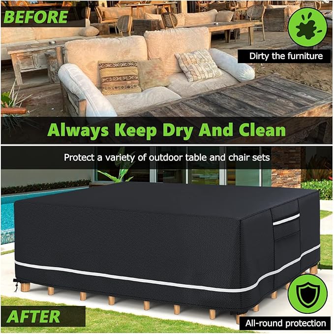 Patio Furniture Covers Waterproof, Heavy Duty 600D Outdoor Furniture Covers for Outside Sectional Sofa Set,Tear Resistance and Anti-UV,98"L x 78"W x 32"H, Black with White Border