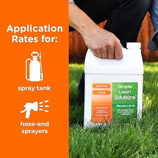 Ultimate 3-18-18 Lawn Food Liquid Fertilizer- Easy to Use Concentrated Spray- Any Grass Type- Summer & Fall - Simple Lawn Solutions- Turf Hardiness & Root Vigor- Phosphorus and Potassium (1 Gallon)