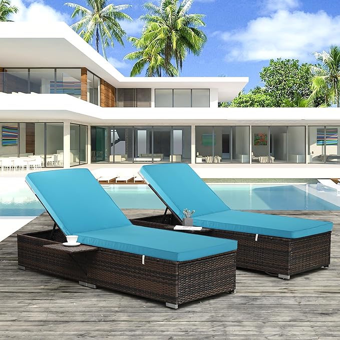 Chaise Lounge Cushion Outdoor, Waterproof and Stain-Resistant Lounge Deck Reclining Chair Cushions for Patio Furniture Lawn Pool Resort Hotel, 80x26x3 Inch, Set of 4, Teal