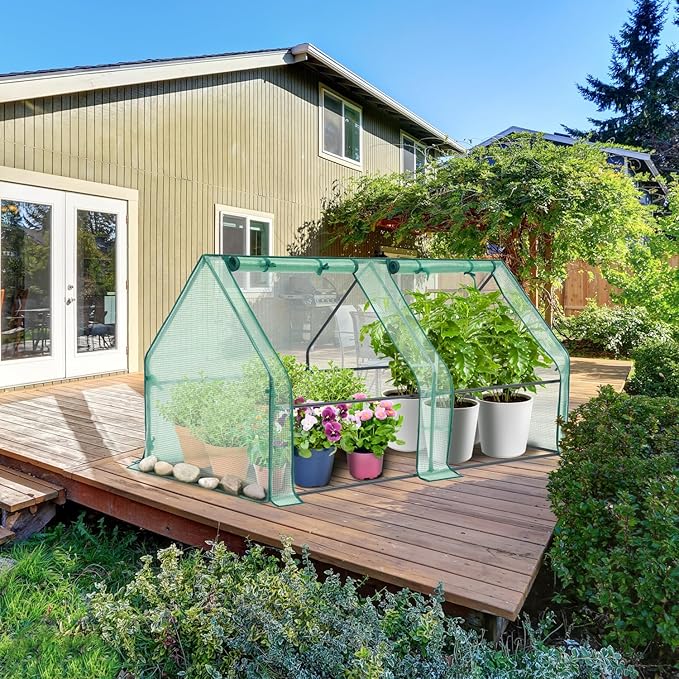 Ohuhu Portable Mini Greenhouse, 71"x36"x36" Greenhouses for Outdoors with Dual Large Zipper Doors & Ground Stakes, Waterproof & UV Protected Plastic Green House for Outside Garden Patio Backyard