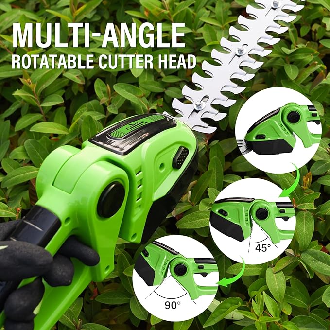 SOYUS Cordless Grass Shear, 2-in-1 Handheld Hedge Trimmers, 21V Electric Grass Trimmer & Shrubbery Trimmer, Battery Operated Hedge Trimmer for Garden/Lawn with Battery and Charger