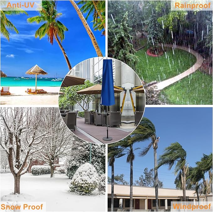 OKPOW Umbrella Covers for Outdoor Umbrellas - Small Patio Umbrella Cover for 6 ft to 9 ft Outdoor Table Umbrella - Waterproof Windproof Anti-UV Garden Parasol Covers, Blue
