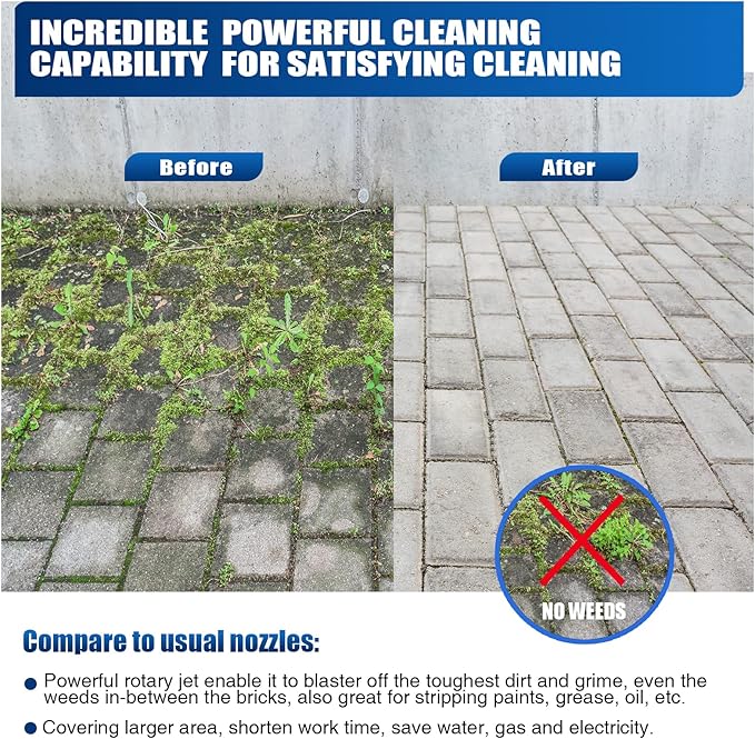 MEKOH 4000PSI Turbo Nozzle Universal Pressure Washer Nozzle Tips Rotating Nozzle 2.6 Orifice Power Washer Nozzle Accessories 2.6GPM Spray Nozzle for Concrete, Driveway, 1/4'' Quick Connect Attachment