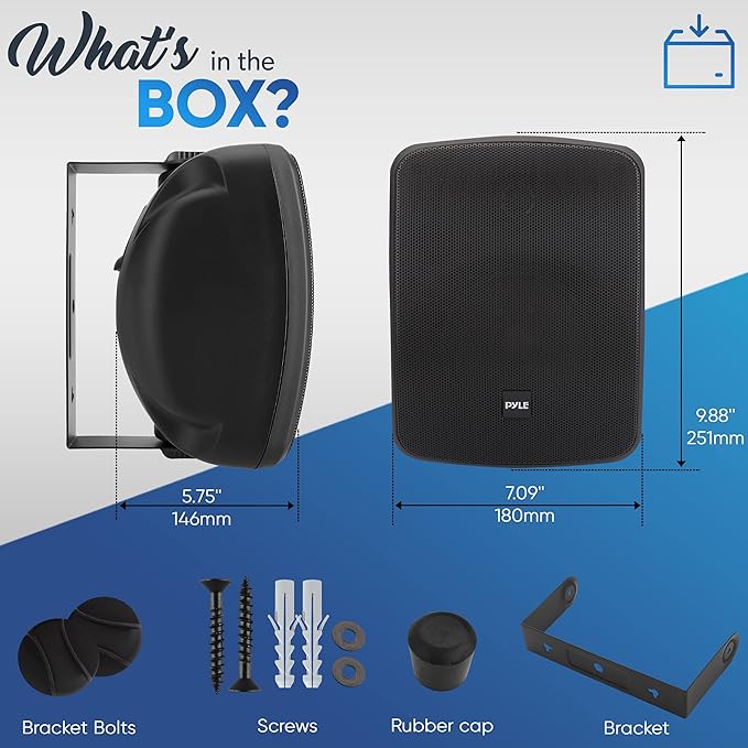Pyle Outdoor Waterproof Patio Speaker - 3.5" 2-Way Weatherproof Wall/Ceiling Mounted Dual Speaker w/Heavy Duty Grill, w/Transformer Adjuster, Universal Mount, in/Outdoor Use PDWR445TB (Black)