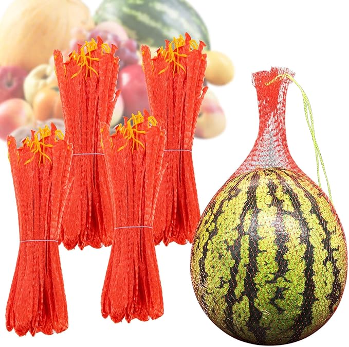 MAQIHAN 40pcs Watermelon Nets - Melon Nets Melon Hammock Heavy Duty Watermelon Net for Garden Reusable Cantaloupes Mesh Bags Hammock for Trellis Cradle(17.7inch,Red)