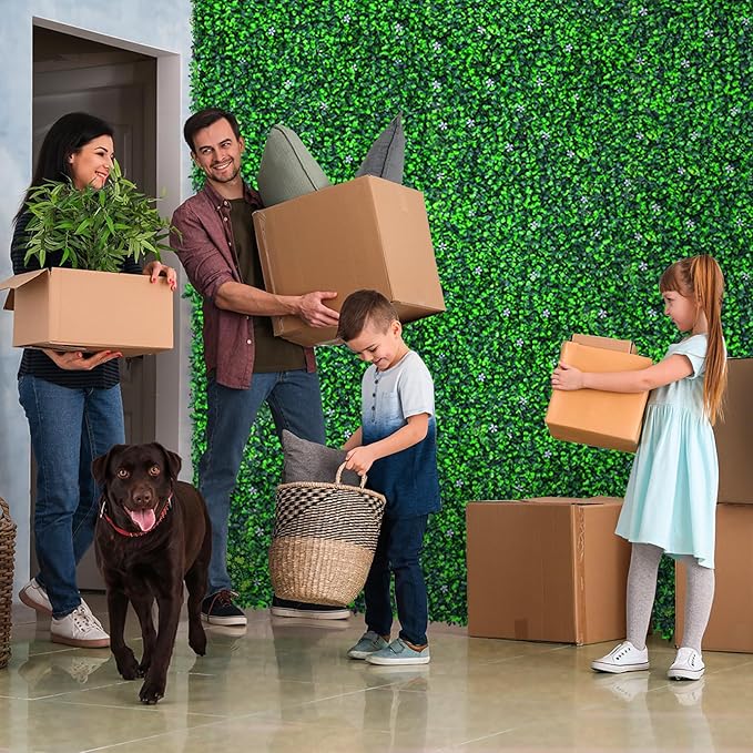 12PCS Grass Wall Panel with Flowers, 20x20inch Boxwood Panels, Grass Backdrop of Covering 33.33SQFT, UV Protected Wall Backdrop for Outdoor Garden and Indoor Home Wedding