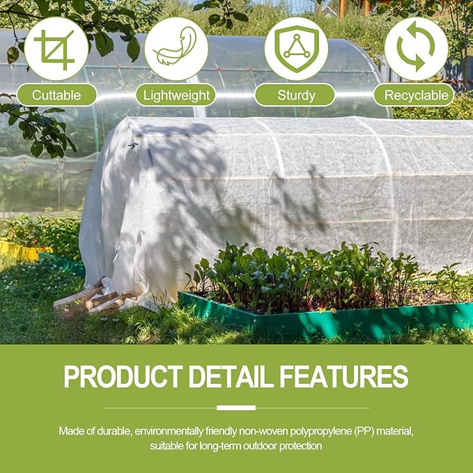 Plant Covers Freeze Protection, 10X50FT Reusable Thickened Winter Floating Row Covers, Frost Cloth Blanket Shade Cloth Garden Fabric Plant Cover for Raised Beds Vegetables Insect Winter Frost