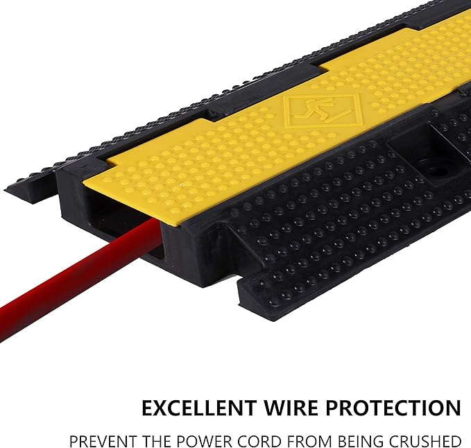 2 Pack Rubber Cable Ramp Hose Cable Protector Ramp 1 Channel 22000Lbs Load Capacity Traffic Speed Bump Wires Power Lines Extension Cord Cover for Indoor Outdoor