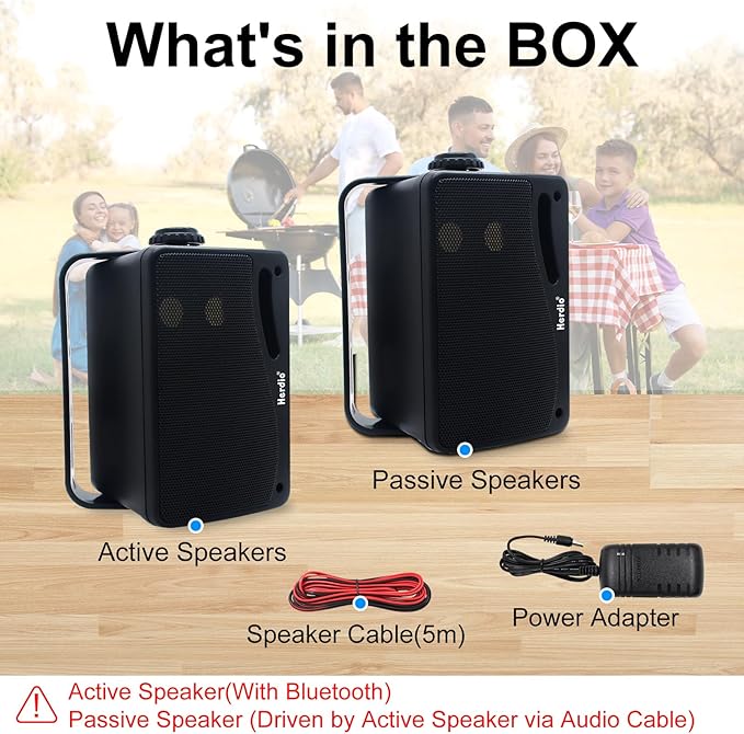 Herdio 3.5" Outdoor Bluetooth Speakers Wired Waterproof, 200W 3 Way Upgrade Premium Wall Mount Speakers, Durable Mountable Loud Sound System for Patio Indoor Deck Garage (Black Pair)