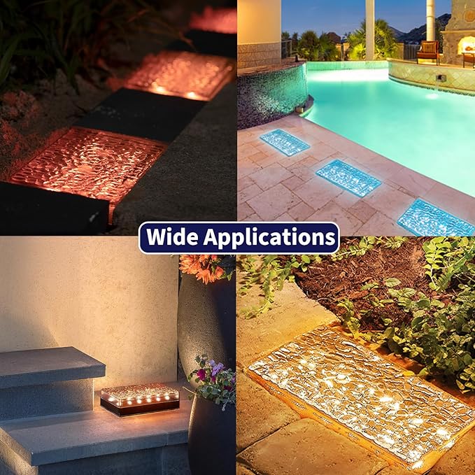 Solar Driveway Lights Color Changing, 6x9 Inch Solar Paver Light, Heavy Duty IP67 Waterproof Recessed Brick LED, Landscape Lighting for Pathway, Ground, Pool, Patio, Garden (RGBW, 2Pack)