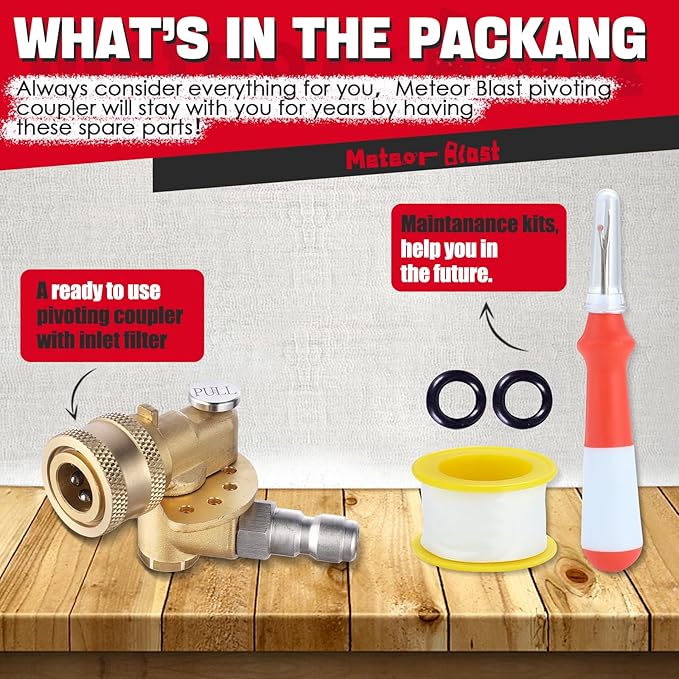 Meteor Blast Pivoting Coupler, 120 Degree with 5 Angles, heavy duty design and Stainless Steel Safety Lock for Pressure Washer Spray Nozzle, Clean Hard to Reach Area, 5000PSI, 1/4” Quick Connect