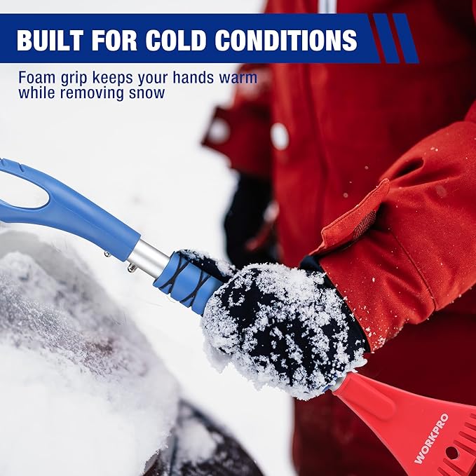 WORKPRO 27" Snow Brush and Ice Scraper for Car Windshield, Car Snow Brush and Ice Scraper with Foam Grip, 2-in-1 Detachable Snow Removal Tool, Storage Bag Included, 2 PC