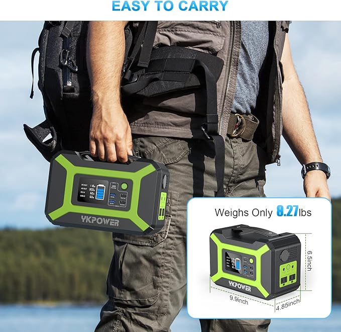 Portable Power Station 300W (Peak 600W), YKPOWER 296Wh Backup Lithium Battery Solar Generator with 110V AC Output, 60W USB-C PD Output, LED Light, Power Station for Outdoor Camping Travel RV CPAP Home