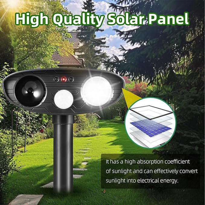 2025 Cat Repellent Device Ultrasonic Animal Repellent Outdoor Solar Animal Repeller with Motion Sensor&LED Strobe Light Deer Deterrent to Scare Dog Squirrel Raccoon Skunk Rabbit (2Pack)