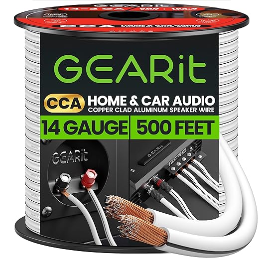 14AWG Speaker Wire, GearIT Pro Series 14 AWG Gauge Speaker Wire Cable (500 Feet / 152.4 Meters) Great Use for Home Theater Speakers and Car Speakers White