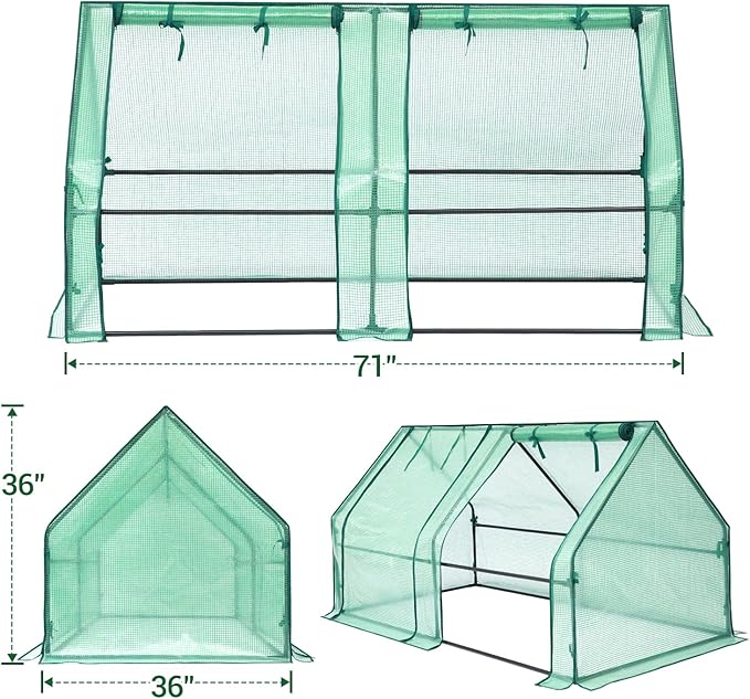 Ohuhu Portable Mini Greenhouse, 71"x36"x36" Greenhouses for Outdoors with Dual Large Zipper Doors & Ground Stakes, Waterproof & UV Protected Plastic Green House for Outside Garden Patio Backyard
