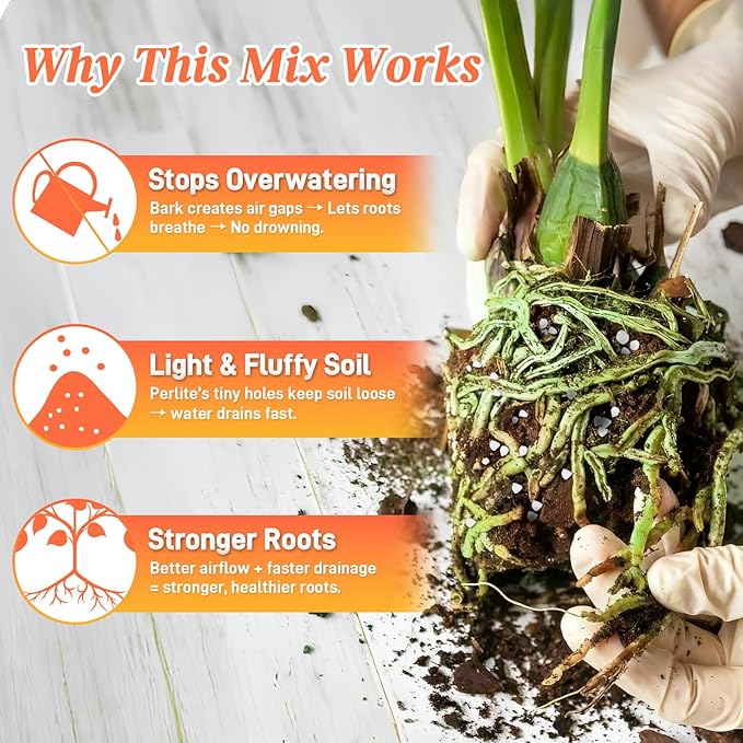 Orchid Bark Potting Mix - 9QT Natural Orchid Potting Mix for Repotting, Blended with Small Pine Bark and Perlite to Provide Ideal Ventilation and Good Drainage for Orchids and Other Potted Plants