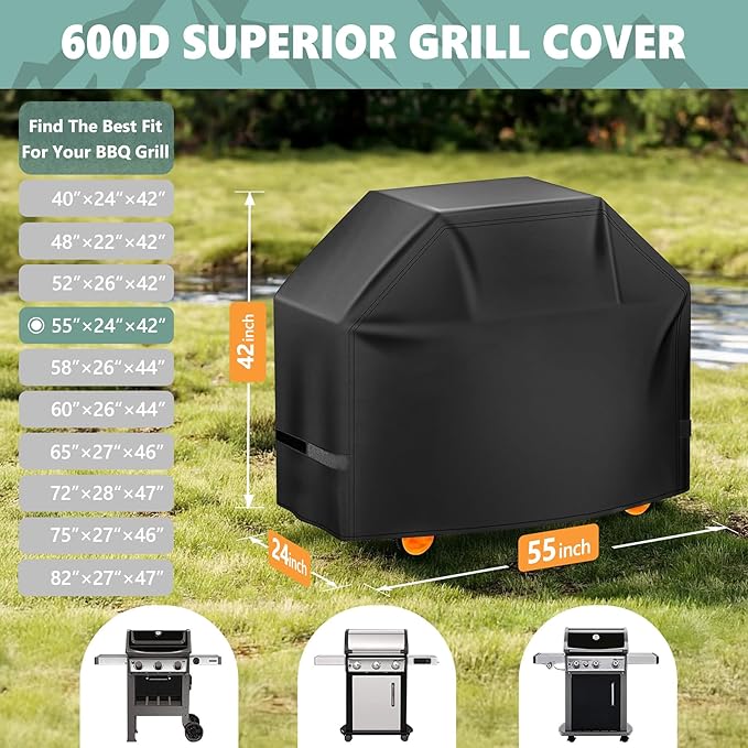 Grill Cover 55 Inch - Superior Gas Grill Cover for Outdoor Grill - 600D Outside BBQ Covers Waterproof Heavy Duty for Weber, Dyna-glo, Char-Broil, Nexgrill, Brinkmann, Monument Barbecue Grill