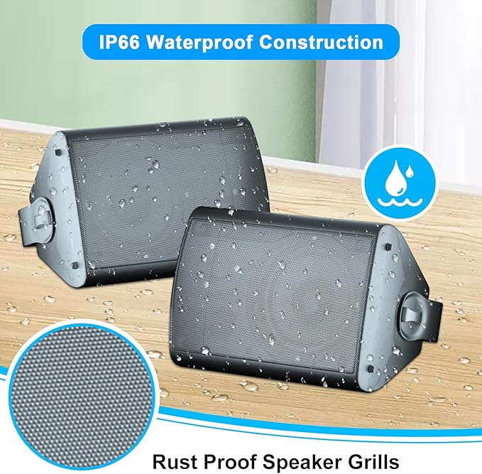 STUDIOFINIX 800W 6.5 Inch Outdoor Bluetooth Speakers Waterproof Wired with Multifunctional Amplifier Wall Mount Weatherproof Loudspeaker System for Patio Garden Poolside Home(4 Speakers,Black)