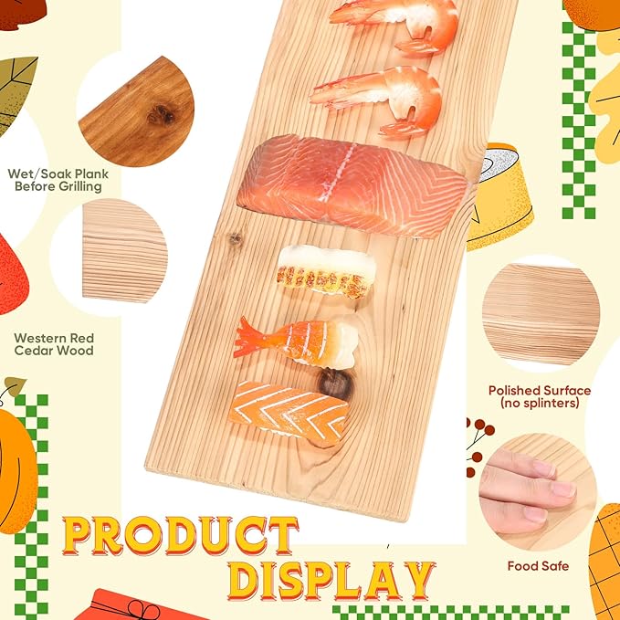 Landical 3 Pcs XL XXL Large Cedar Planks for Grilling Salmon Thicker Design Full Filet of Salmon Meat Fish and Veggies Adding Extra Smoke and Flavor Soaking Fast Easy to Use (15 x 5.5 Inches)