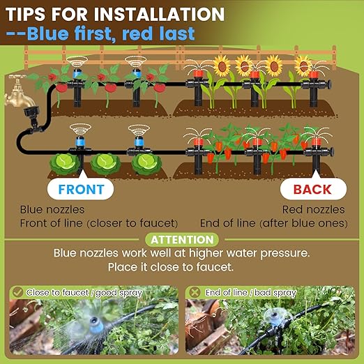 110FT Quick-Connect Drip Irrigation Kit, Garden Watering System DIY Automatic Irrigation Equipment Set for Lawn Raised Bed Greenhouse Plant Watering with 1/4'' Tubing, Drip Emitters, Connectors
