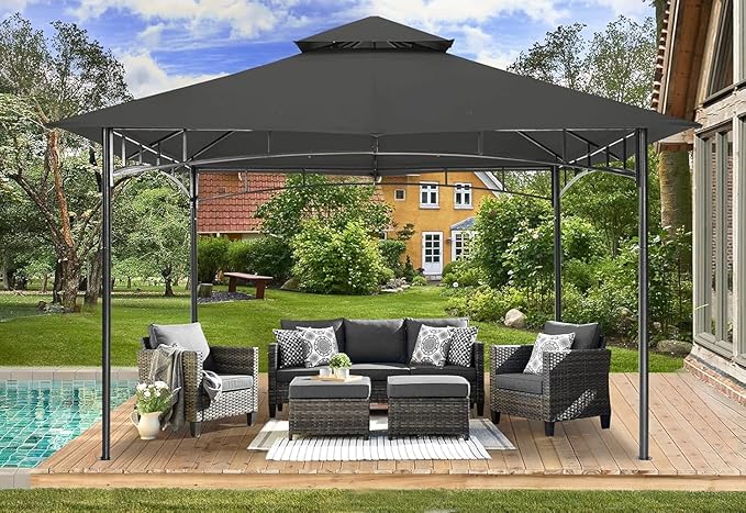 MASTERCANOPY Outdoor Garden Gazebo for Patios with Stable Steel Frame (11x11, Deep Grey)