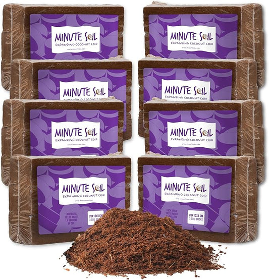 Minute Soil Eco-Friendly Coco Brick 24 Pack – OMRI Medium Expands to 36 Gal – Ideal for Seedlings, Planters, Greens, Houseplants, Raised Beds, Hydroponics, Outdoor Use