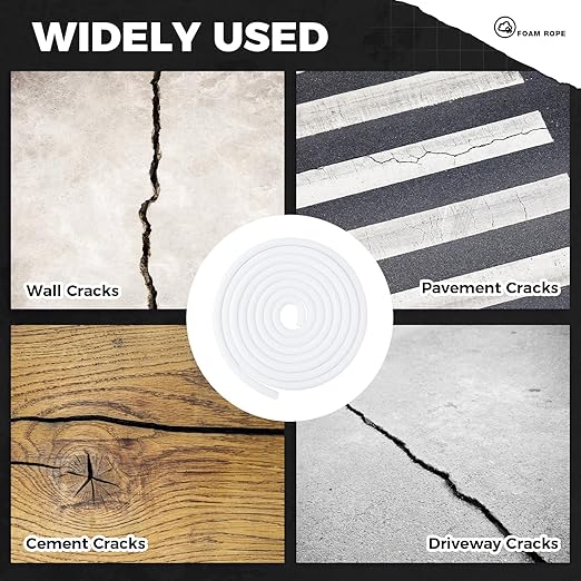 1/2 Inch x 50 ft Foam Backer Rod for Gaps Joints Concrete Crack Filler Caulk Saver Bulk Foam Backing Rod Concrete Filler Rope for Weather Stripping Door Seal (White)