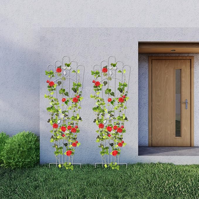 Metal Detachable Trapezoidal Garden Trellis for Climbing Plants, 60 Inches Sturdy Patio Plant Support for Indoor Plants Trellis for Rose, Vegetable Flower, Backyard Pack of 2 - White