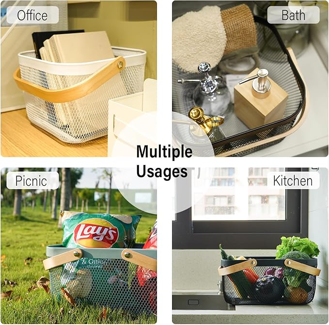 Metal Mesh Steel Harvest Basket, Rectangle Wire Garden Basket with Handle – Multi-Functional Storage Organizer for Gathering Vegetables, Fruits, Kitchen, Garden, Picnic & Cabinet (Blue)