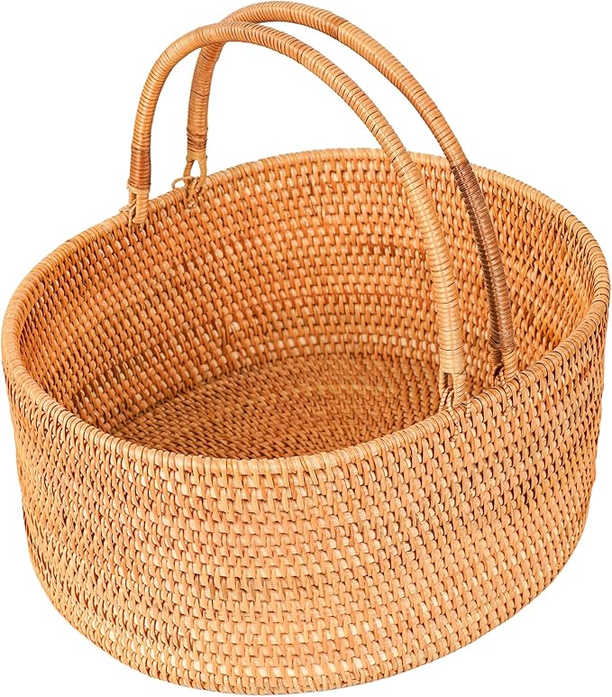 15"×11"×6.3" Rattan Picnic Basket with Handles, Large Oval Gift Baskets, Hand-Woven Basket for Fruit, Empty Gift Basket for Festival, Wedding, Camping