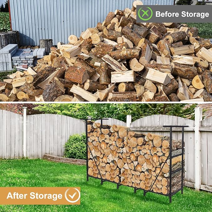 Vailge Firewood Rack Outdoor 6FT with Waterproof Firewood Carrier Bag, Adjustable Heavy Duty Steel Firewood Holder Storage, Log Rack for Fireplace, Fire Pit, Backyard, Camping