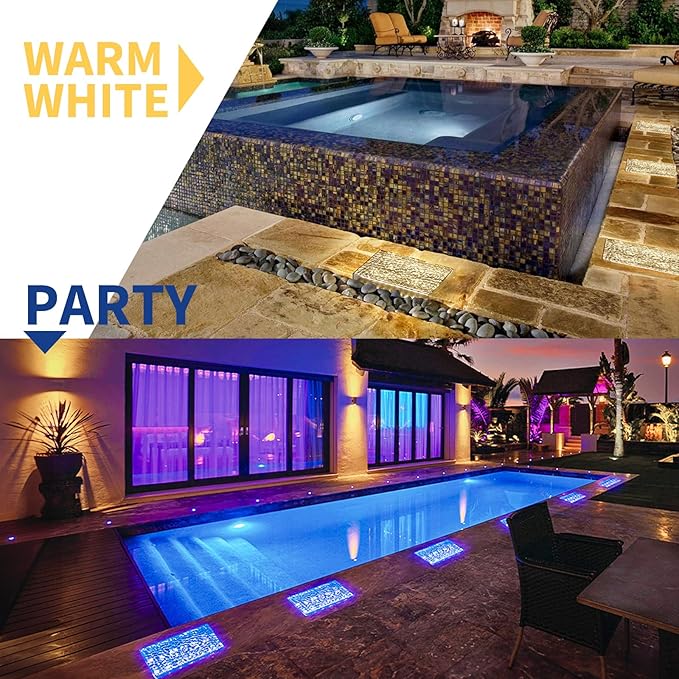 Solar Driveway Lights Color Changing, 6x9 Inch Solar Paver Light, Heavy Duty IP67 Waterproof Recessed Brick LED, Landscape Lighting for Pathway, Ground, Pool, Patio, Garden (RGBW, 2Pack)