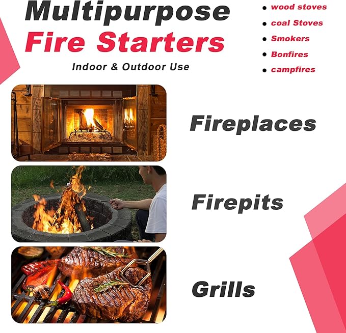 Stanbroil 50 pcs Fire Starters, Natural Charcoal Fire Starters Super Fast Lighting Perfect for Barbecue Grills, Smokers, Wood Stove, Campfires and Outdoor Fireplaces
