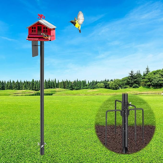 Bird Feeder Pole, 105" Heavy Duty Adjustable Feeder Stand with 5-Pronged Base for Birdhouse Mounting, Weather Station, Outdoor, Yard, Garden
