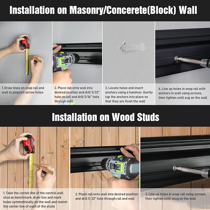 WORKPRO Garage Tool Organizer Wall Mount, Garage Organization Garden Tool Rack Holder System, 64-Inch 4 Rails with 8 Heavy Duty Adjustable Hooks for Hanging and Storage