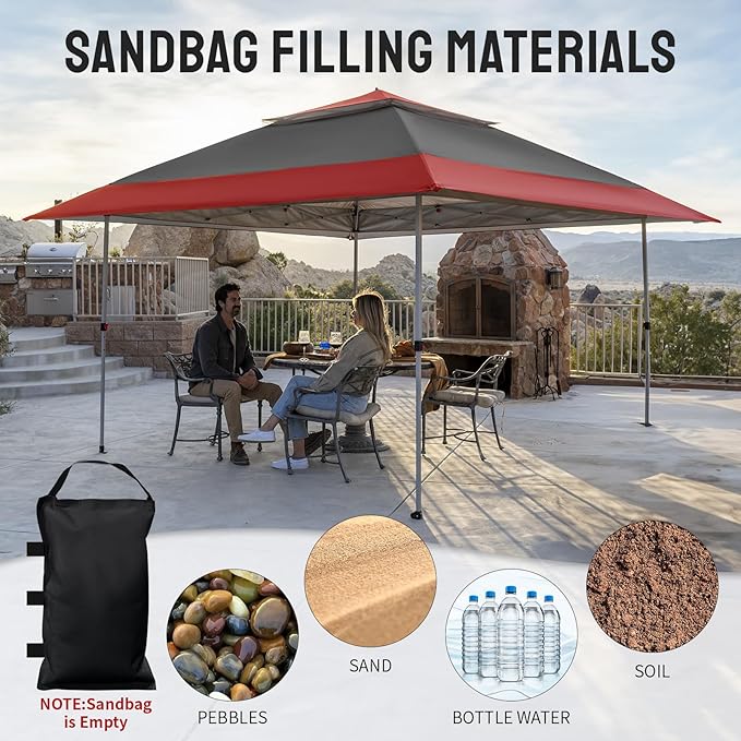 CROWN SHADES 13x13 Pop Up Gazebo, Canopy Tent, Gazebos on Clearance - Outdoor Gazebo for Backyard & Patio Furniture - Carpa Pop Up Tent with Wheeled STO-N-Go Cover Bag (Red & Grey)