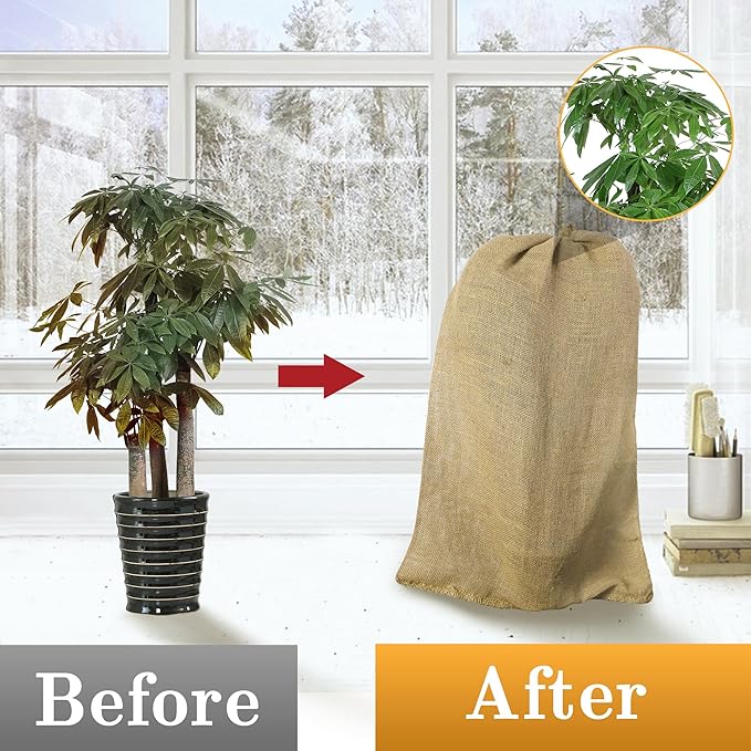 3 Pack 40" x 24" Burlap Winter Plant Cover Bags- Reusable Burlap Frost Cloth Plant Freeze Protection- Warm Burlap Sacks Plant Frost Blankets with Twine for Outdoor Garden Trees Potted Plants