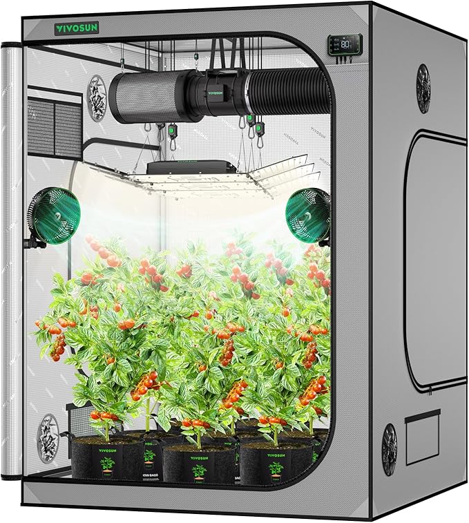 VIVOSUN G558 60"x60"x80" Grow Tent, 5x5 FT Advanced Gray Mylar Hydroponic Tent with 22mm Thickened Poles, Observation Window and Floor Tray for Plants for VSF6450