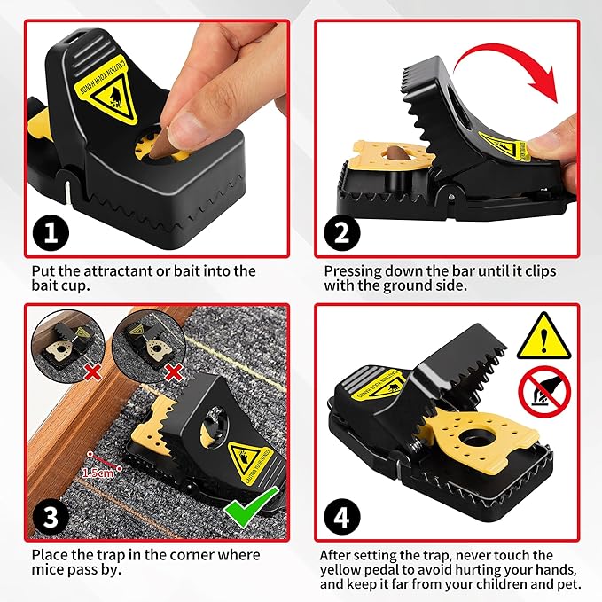 LULUCATCH Mouse Traps 12 Pack, Reusable Mice Trap, Mouse Snap Traps Fast Kill Sanitary Safe Mousetraps for House, Quick-Set Mice Catchers for Home Indoor Outdoor Basement Barn Garage
