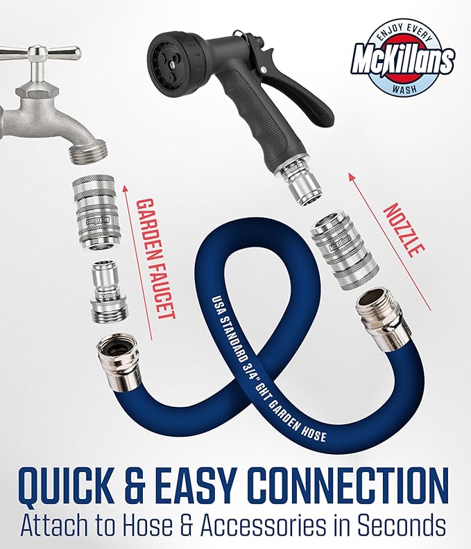 McKillans® 2025 Automatic Garden Hose Quick Connect [Universal FIT] - Stainless Steel Quick Connect Hose Fittings - Water Hose Connectors - Quick Disconnect Adapter - Instant Connection - 5 Pc Kit