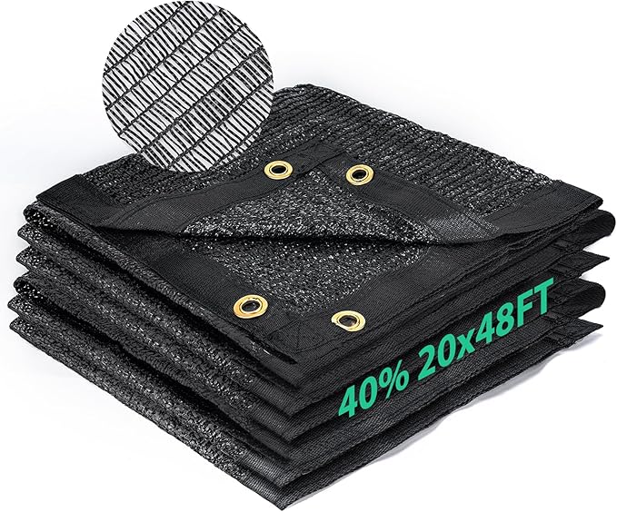 Kesfitt Garden 40% Shade Cloth, Resistant Sun Shade Net 20x48FT, Mesh Tarp with HDPE Material and Reinforced Grommets Shade Trap for Greenhouse, Plant, Pergola, and Backyard Patio Sunshade