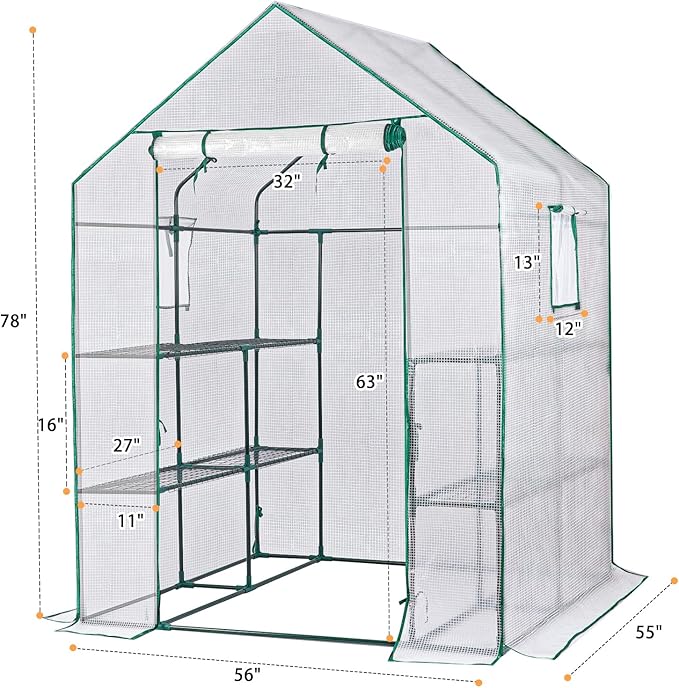 Greenhouses for Outdoors,Portable Walk in Greenhouse for Garden Plants That Need Frost Protection and Away from Pests,Animals(56"x55"x78")-White