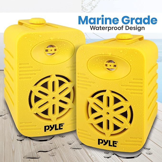 PyleUsa Indoor Outdoor Speakers Pair-500 Watt Dual Waterproof 5.25” 2-Way Full Range Speaker System w/ 1/2”High Compliance Polymer Tweeter in-Home,Boat, Marine,Deck,Patio,Poolside (Yellow) - PDWR55YL